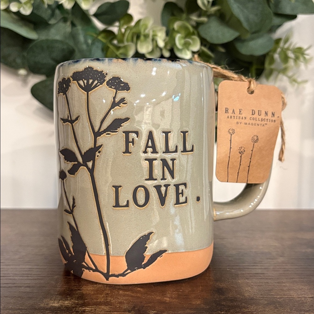 Rae Dunn Green and Brown Fall In Love Mug